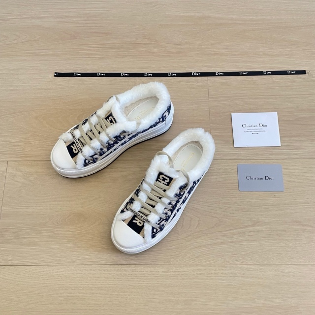 Fleece Lined Fur Trim Platform Canvas Sneakers For Women