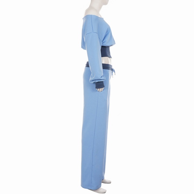 Contrast Color Cold-shoulder Cropped Top Wide Legs Pant Set