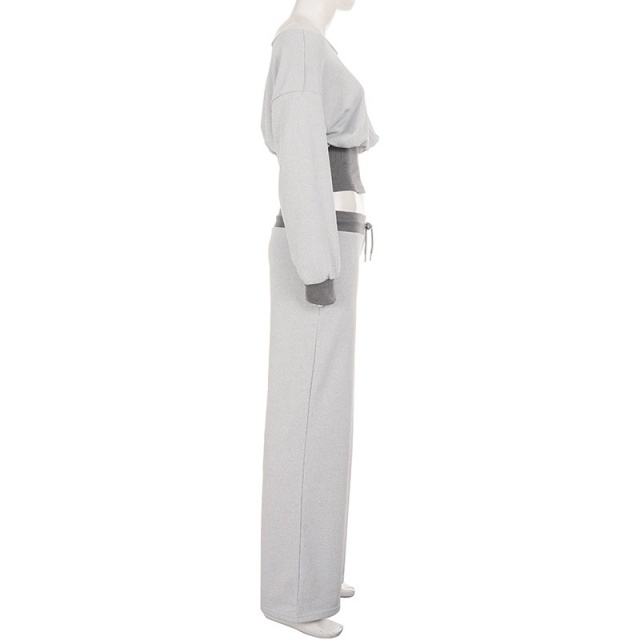 Contrast Color Cold-shoulder Cropped Top Wide Legs Pant Set