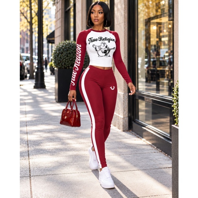 Contrast Color Letters Printed Slim Fitted Pant Set
