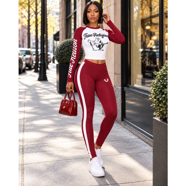 Contrast Color Letters Printed Slim Fitted Pant Set
