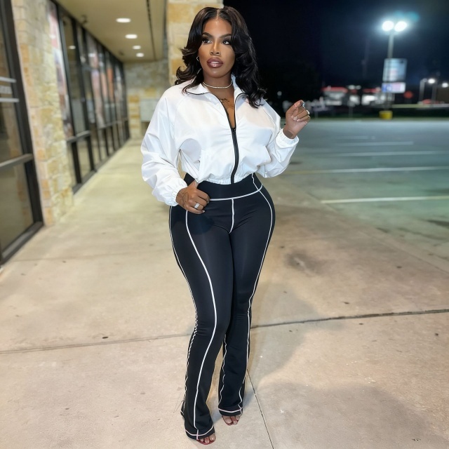 Zipper Jacket Top Casual Jogging Pants Set