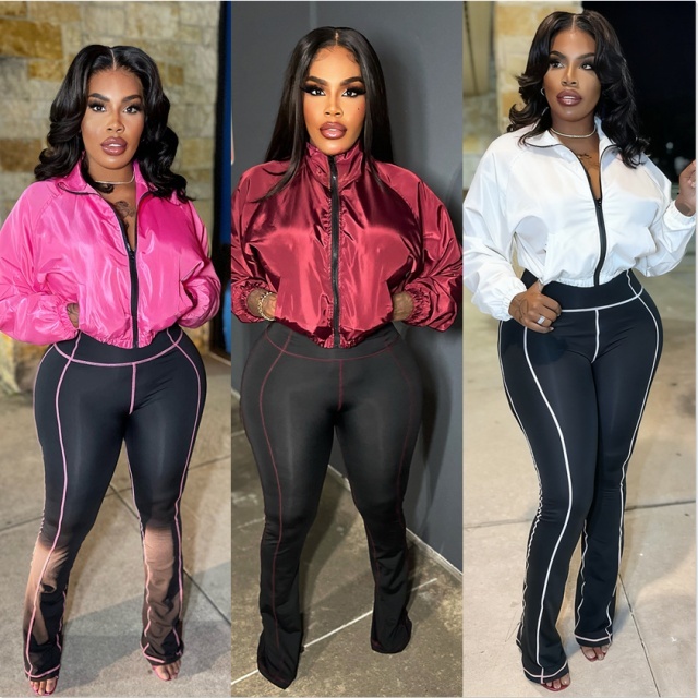 Zipper Jacket Top Casual Jogging Pants Set
