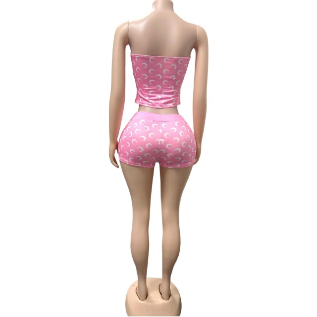 Moon Print Tube Top Fitted Short Set