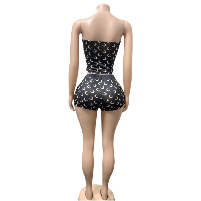 Moon Print Tube Top Fitted Short Set