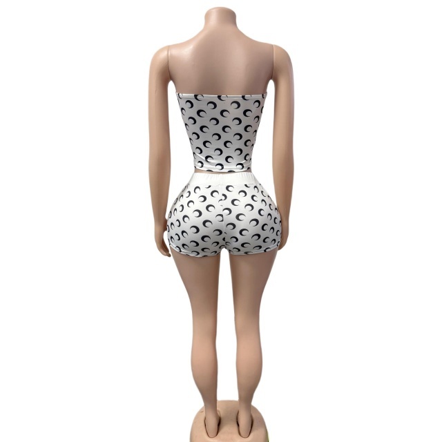 Moon Print Tube Top Fitted Short Set