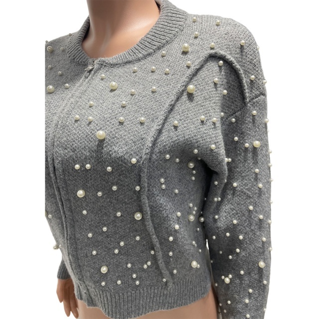 Fall Winter Beaded Sweater Jacket