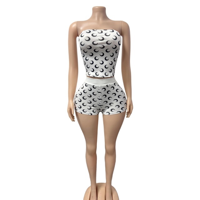 Moon Print Tube Top Fitted Short Set