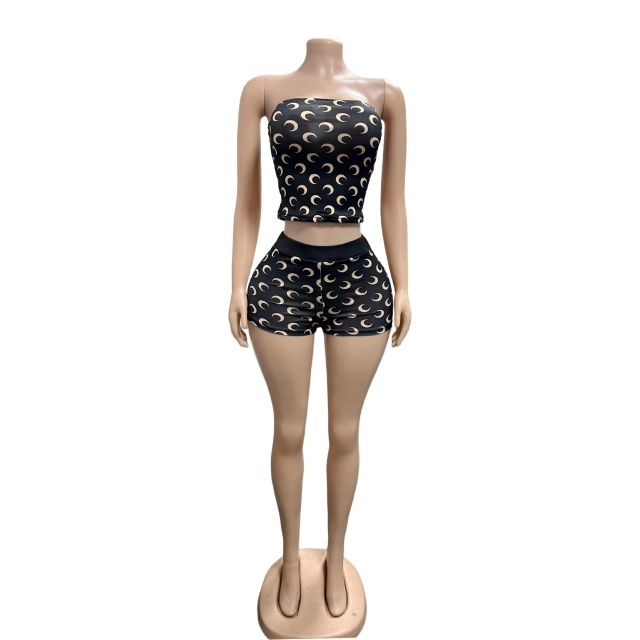 Moon Print Tube Top Fitted Short Set