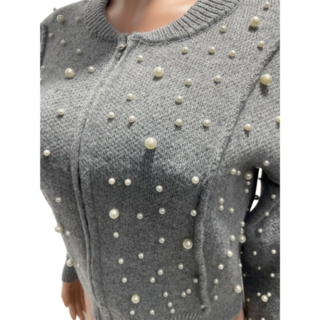 Fall Winter Beaded Sweater Jacket