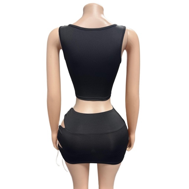 Lace-Up Hollow Out Mini Skirt Set