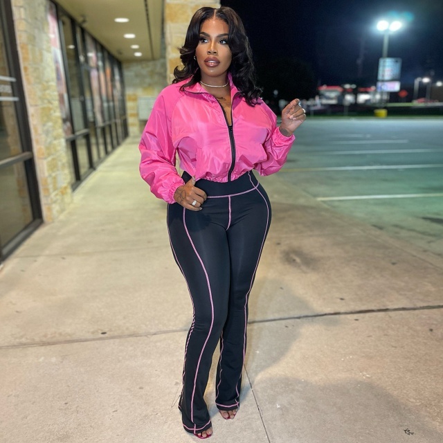 Zipper Jacket Top Casual Jogging Pants Set