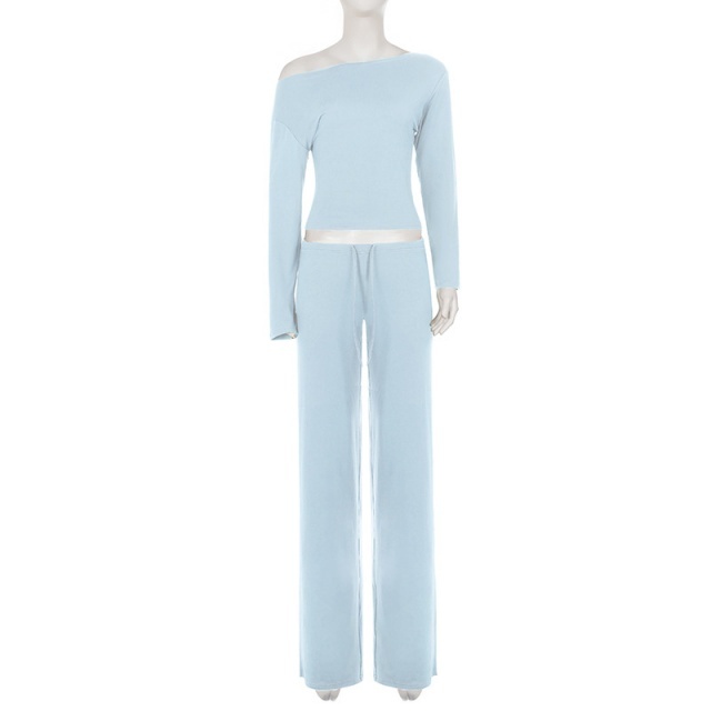 Solid-color Loungewear Cold Shoulder Pant Set