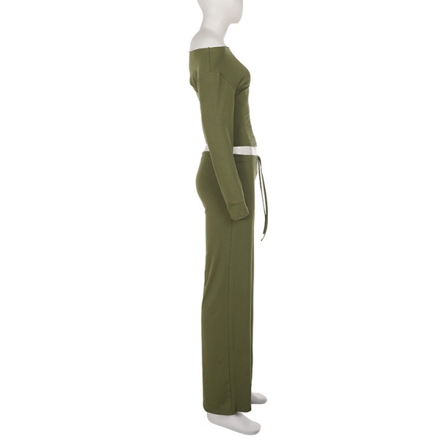 Solid-color Loungewear Cold Shoulder Pant Set