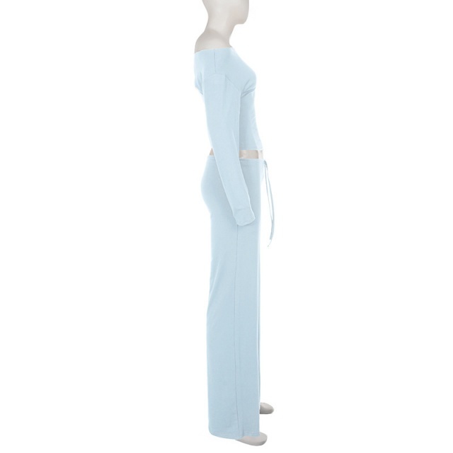 Solid-color Loungewear Cold Shoulder Pant Set