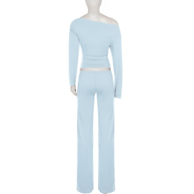 Solid-color Loungewear Cold Shoulder Pant Set