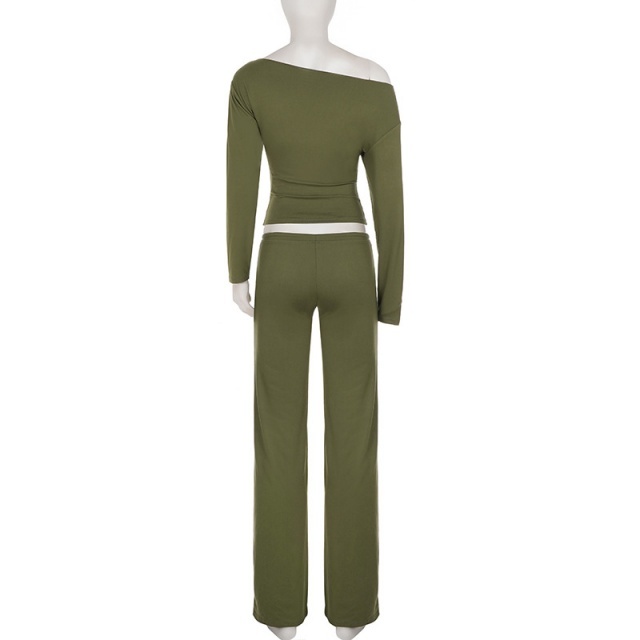 Solid-color Loungewear Cold Shoulder Pant Set