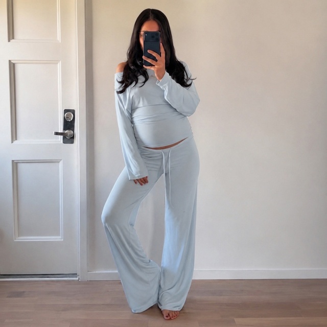 Solid-color Loungewear Cold Shoulder Pant Set