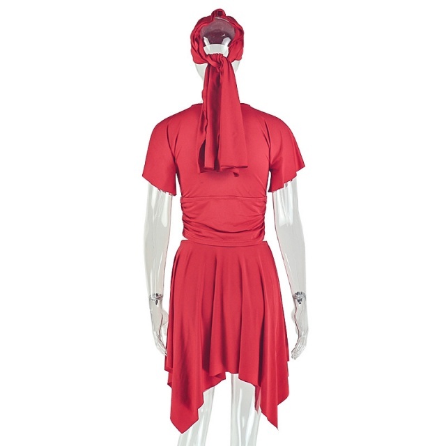 V Neck Short Sleeve Cropped Top Mini Skirt Set