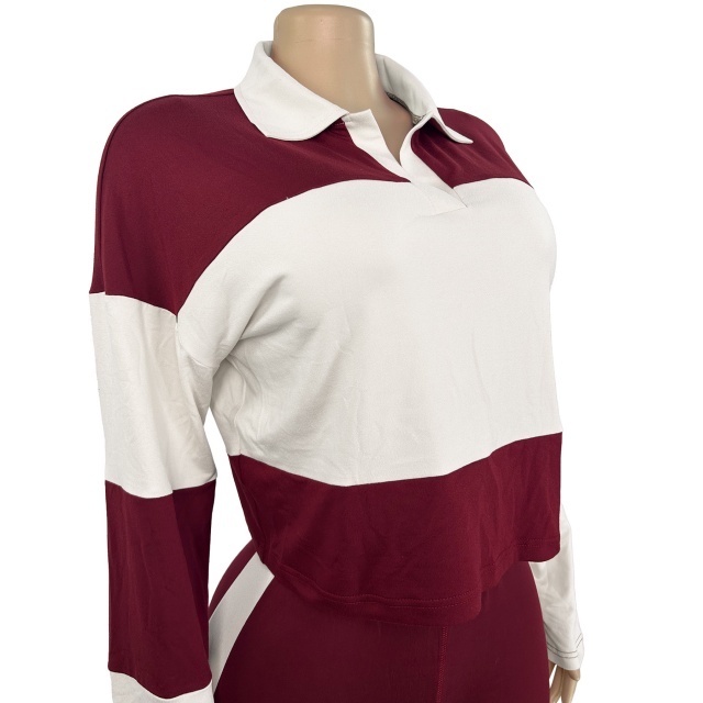 Colorblock Striped Printed Long-sleeve Polo Top Flare Pant Set