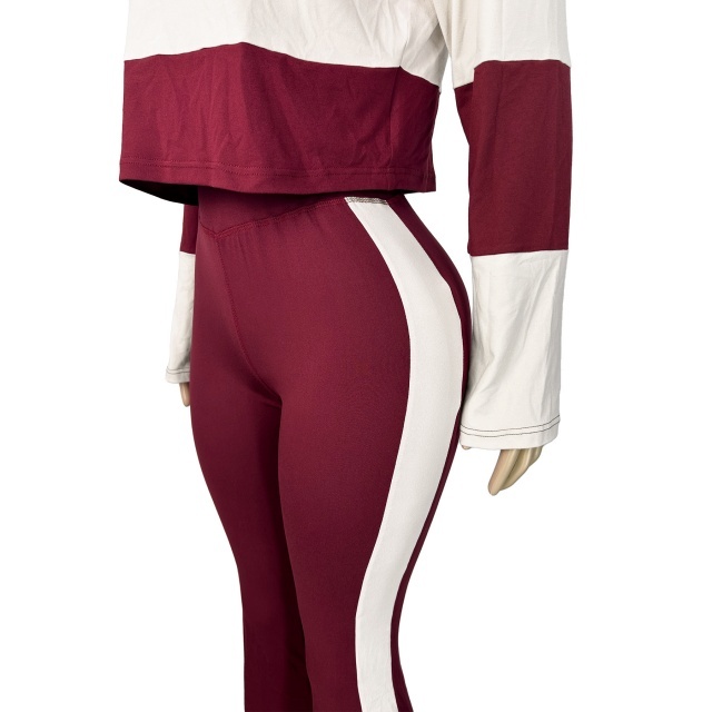 Colorblock Striped Printed Long-sleeve Polo Top Flare Pant Set