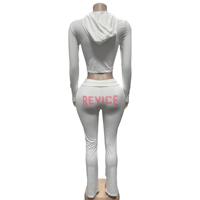 Letters Printed Hooded Cropped Top Low Waist Pant Set