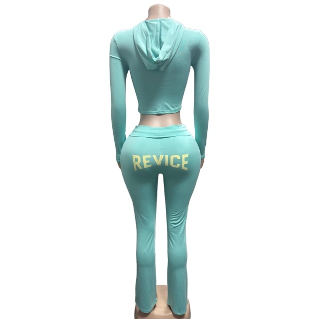 Letters Printed Hooded Cropped Top Low Waist Pant Set