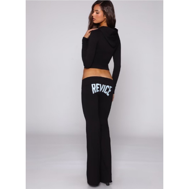 Letters Printed Hooded Cropped Top Low Waist Pant Set