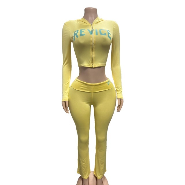 Letters Printed Hooded Cropped Top Low Waist Pant Set