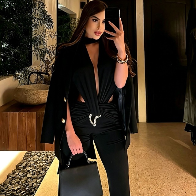 Deep V Hollow Out Backless Jumpsuit