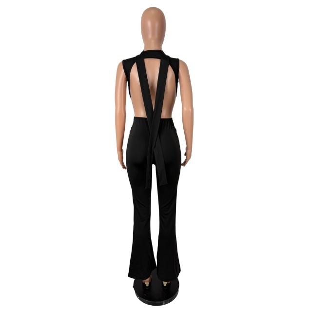 Deep V Hollow Out Backless Jumpsuit