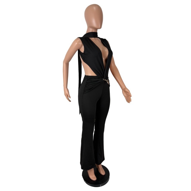 Deep V Hollow Out Backless Jumpsuit