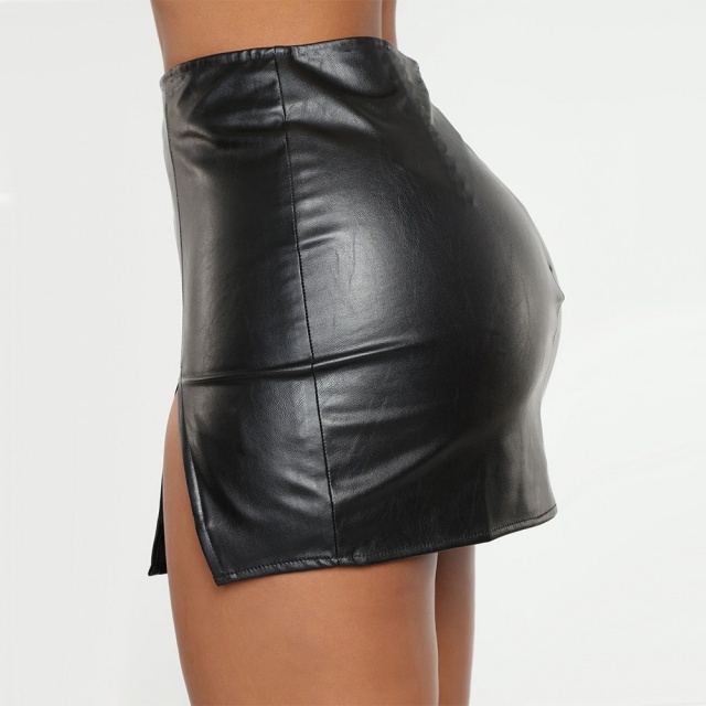 Split Out PU Leather Mini Skirt