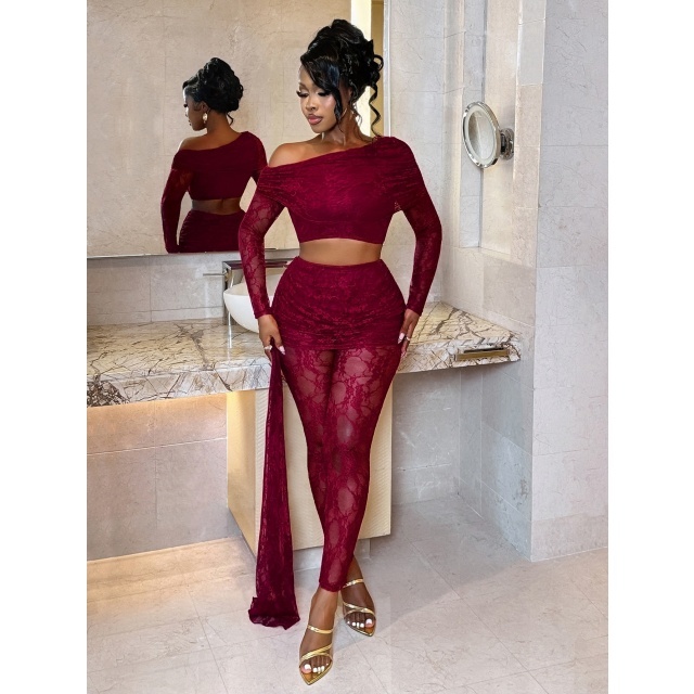 Lace High Waist Pants Set