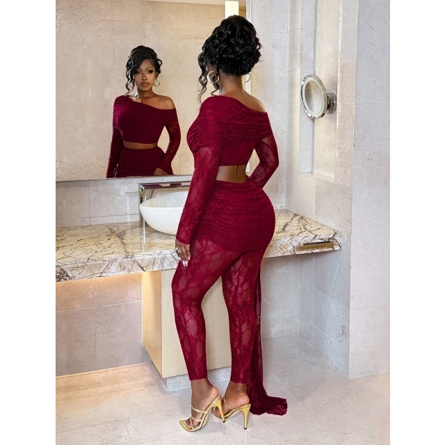 Lace High Waist Pants Set