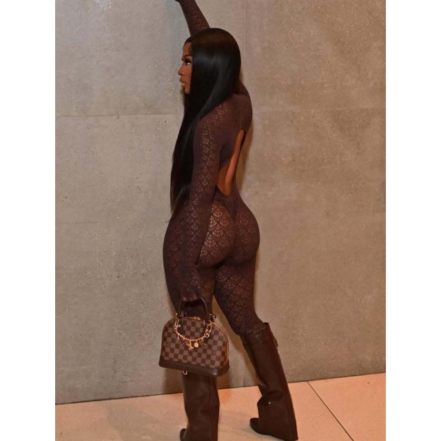 See Through Long Sleeve Backless Lingerie Jumpsuit