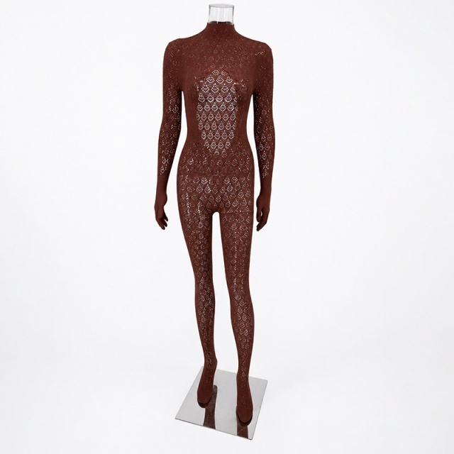 See Through Long Sleeve Backless Lingerie Jumpsuit