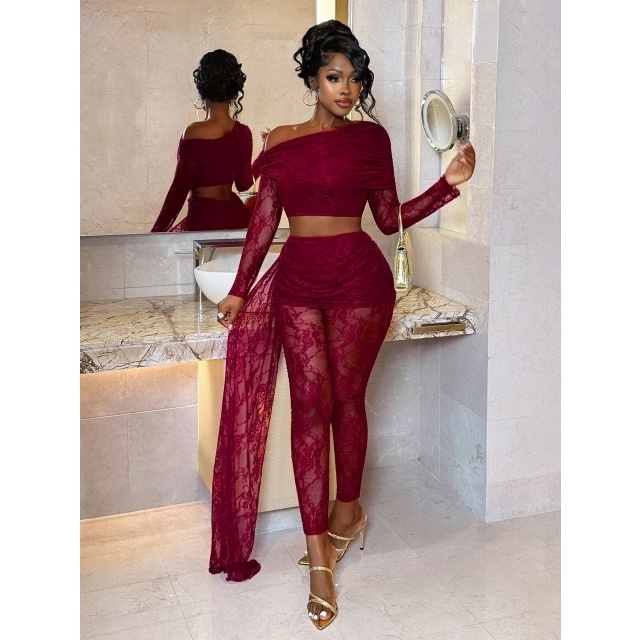 Lace High Waist Pants Set