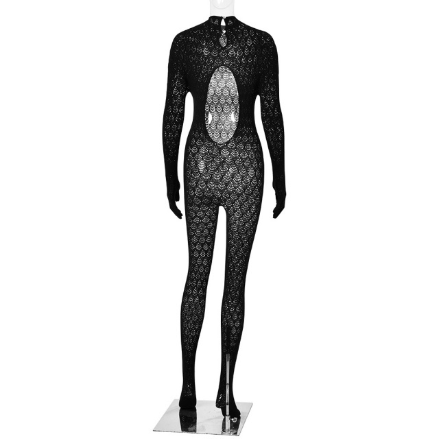 See Through Long Sleeve Backless Lingerie Jumpsuit