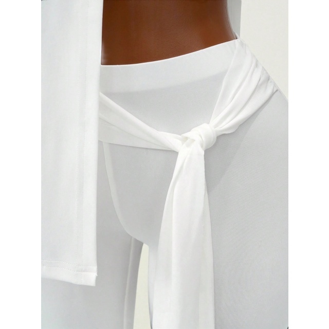 Solid Color Irregular Top Midi Pants Set