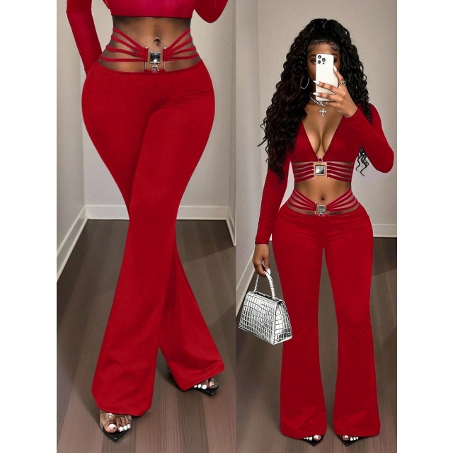 Hollow Out Slim Fit Bell Pants