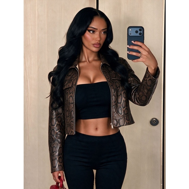 Leather Leopard Print Zipper Jacket