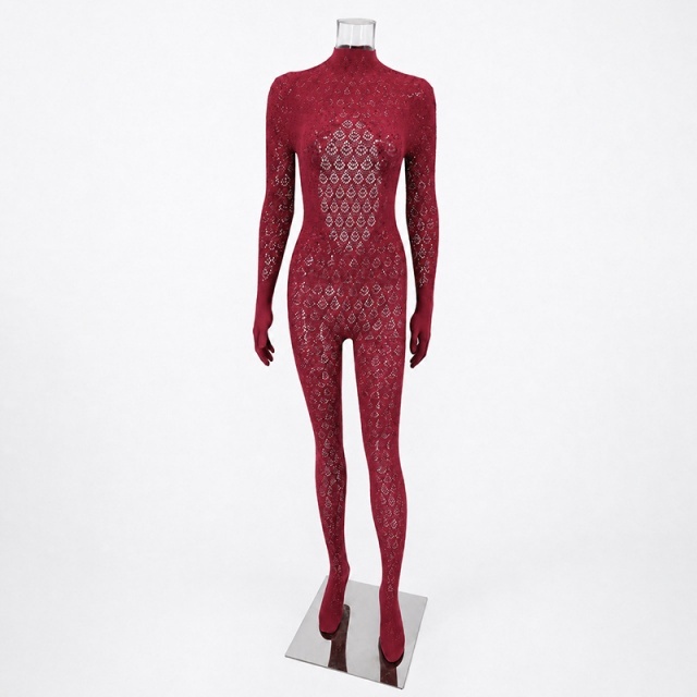 See Through Long Sleeve Backless Lingerie Jumpsuit