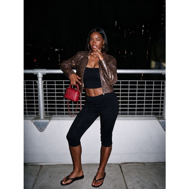 Leather Leopard Print Zipper Jacket