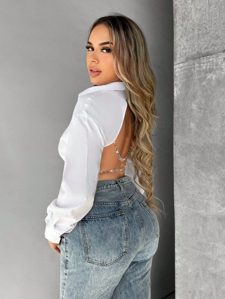 Chain Backless Long Sleeve Shirt