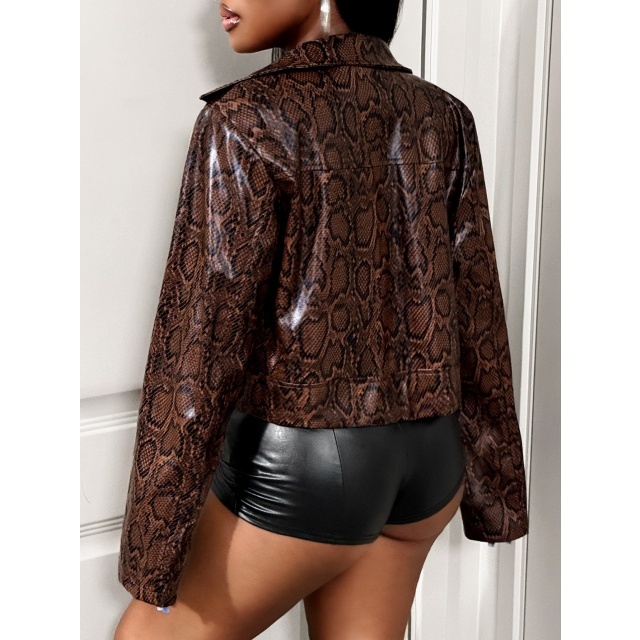 Leather Leopard Print Zipper Jacket