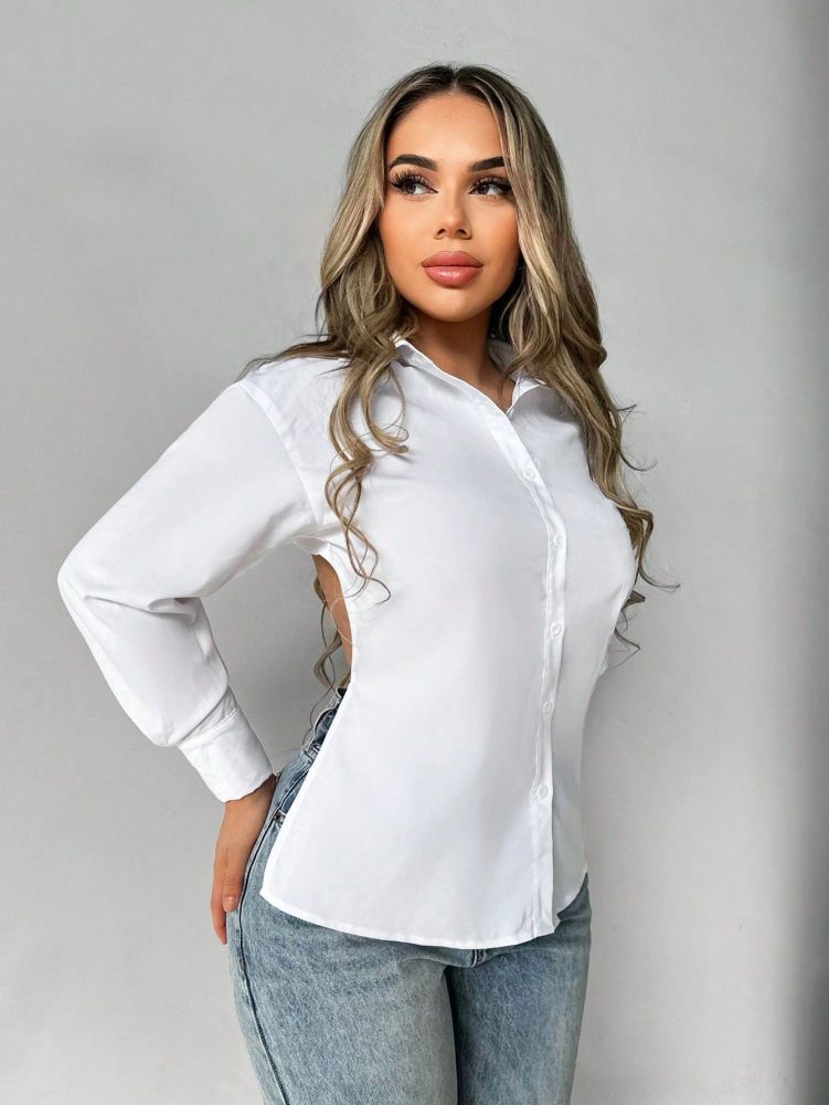 Chain Backless Long Sleeve Shirt