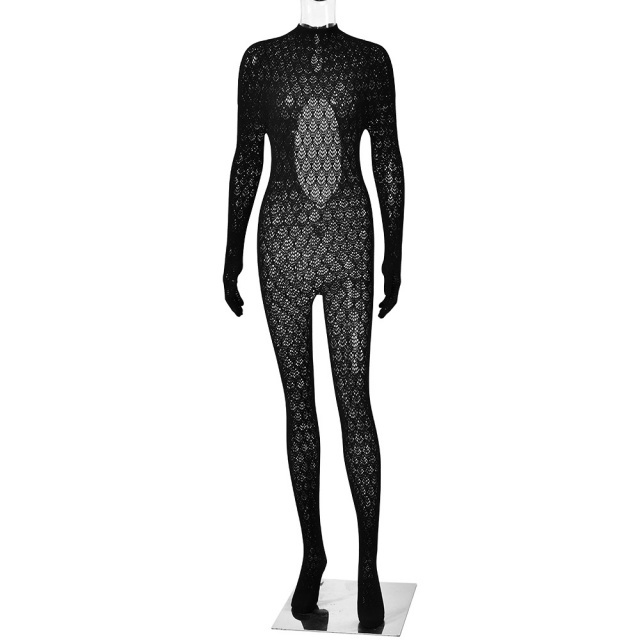 See Through Long Sleeve Backless Lingerie Jumpsuit