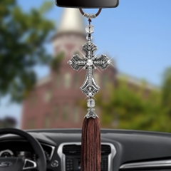 Metal And Crystal Diamond Cross Jesus Christian Car Rear View Mirror Car Pendant Hanging Car Styling Accessories Auto Decoration