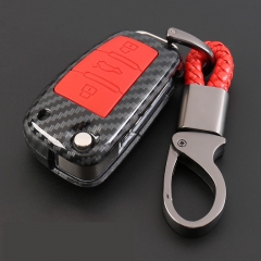 Key Shell for Automotive ABS Carbon Fiber Shell+Silicone Cover Remote Key Holder Fob Case&KeyChain For Audi A1 A3 Q3 Q7 A6